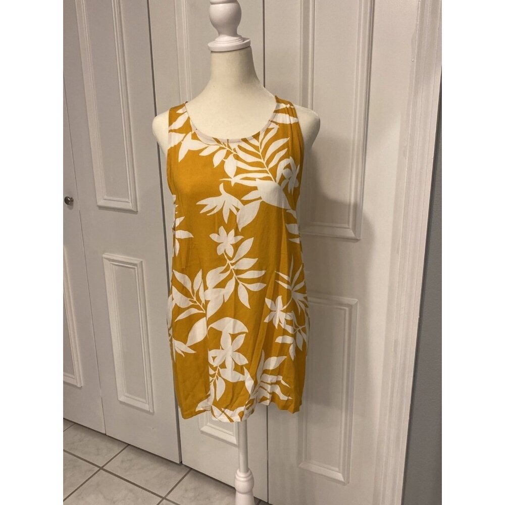Old Navy Yellow Gold Leaf Print Hawaiian Sleeveless Tank Top NWT Size X Large